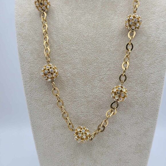 NWOT J Crew Chunky Long Crystal Gold Ball Station Necklace - Picture 10 of 12